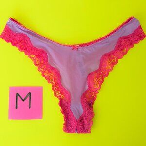 Victoria's Secret TEASE Size M Satin and Lace Purple Thong Panty